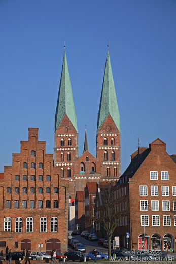 Houses along the Trave river in Lübeck