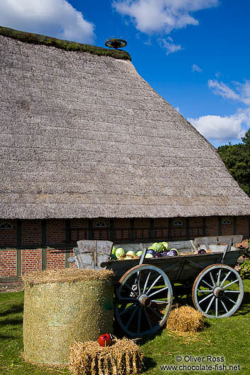 Typical 18th century Frisian farm house with cart
