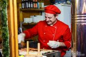 Travel photography:Selling saussages at the Gengenbach Christmas market, Germany