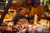 Travel photography:Selling cheese and saussages at the Gengenbach Christmas market, Germany