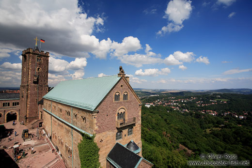 The Wartburg Castle viewed from the south tower with adjacent valley