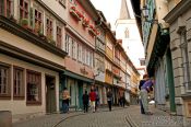 Travel photography:Houses lining the Krämerbrücke (shopkeeper`s bridge) in Erfurt, Germany