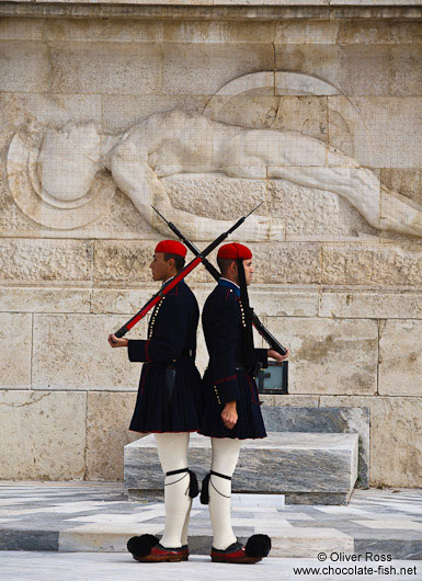 Guards at the Monument of the Unknown Soldier in Athens - Tsolias