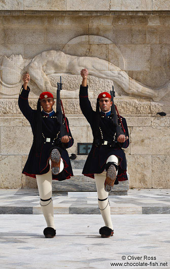 Guards at the Monument of the Unknown Soldier in Athens - Tsolias