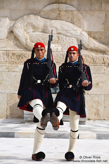 Guards at the Monument of the Unknown Soldier in Athens - Tsolias