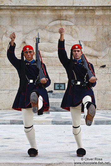 Guards at the Monument of the Unknown Soldier in Athens - Tsolias