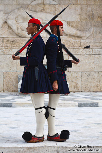 Guards at the Monument of the Unknown Soldier in Athens - Tsolias