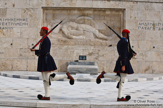 Guards at the Monument of the Unknown Soldier in Athens - Tsolias