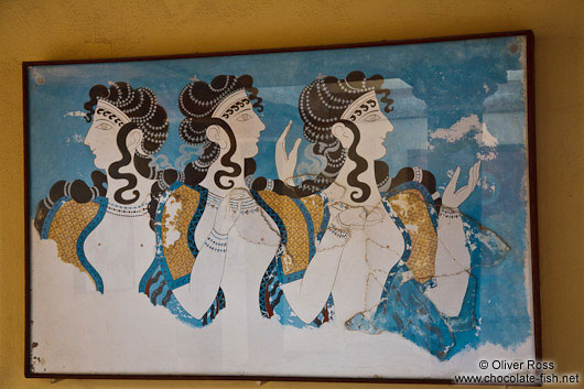 Fresco showing the three Ladies in Blue at Knossos