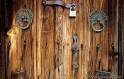 Travel photography:Wooden door in Papigko, Greece