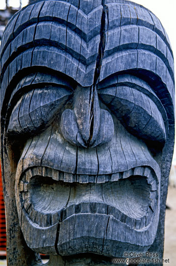 Face of one of the guardians at Pu`uhonua o Honaunau