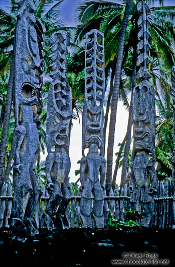 Tikis  at Pu`uhonua o Honaunau National Historical Park