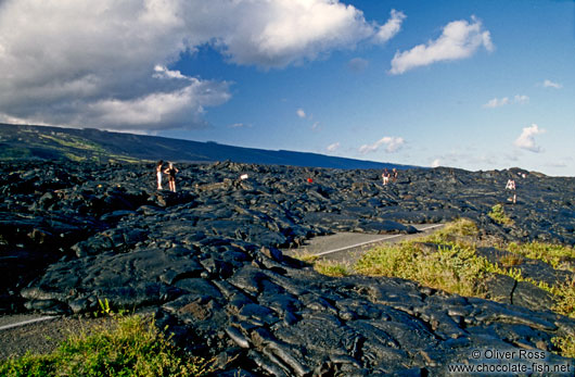 Road blocked by cooled lava in Volcano National Park