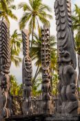 Travel photography:Guardians in Pu`uhonua o Honaunau Ntl. Historical Park, USA