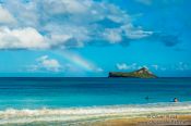 Travel photography:Hawaii beach with rainbow, USA