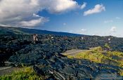 Travel photography:Road blocked by cooled lava in Volcano National Park, Hawaii USA