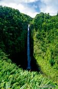 Travel photography:Tall waterfall on Hawaii Island, Hawaii USA