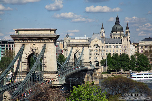 Panoramic view of the Chain Bridge in Budapest
