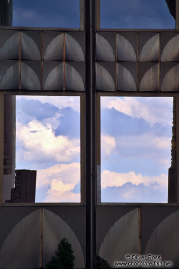 Reflections in a window of the Budapest Hilton Hotel, located inside the castle complex