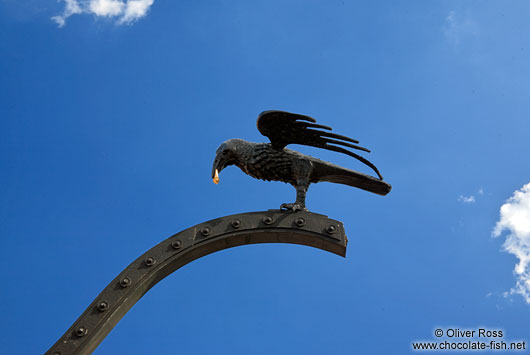 Raven with golden ring in Budapest castle