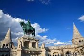 Travel photography:Statue of King Stefan I in the Fisherman´s Bastion at Budapest castle, Hungary