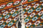 Travel photography:Roof tiles ontop of the Matthias Church in Budapest castle, Hungary