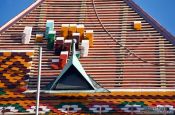 Travel photography:Tiling the roof of the Matthias Church in Budapest castle, Hungary