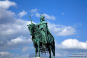 Travel photography:Statue of King Stefan I in the Fisherman´s Bastion at Budapest castle, Hungary