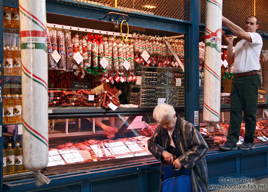 Hungarian sausages at the Budapest market