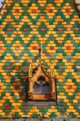 Travel photography:Roof tiles on and window the Budapest market hall, Hungary