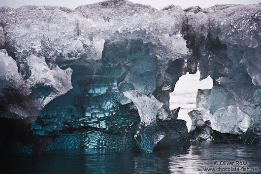 Detail of an iceberg washed up at the beach near Jökulsárlón