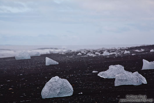 Icebergs washed up at the beach near Jökulsárlón
