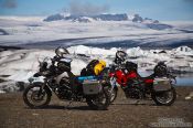 Travel photography:Motorbikes parked at Jökulsárlón lake, Iceland