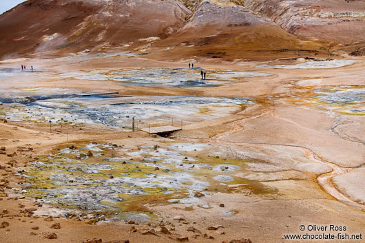 Geothermal field at Hverarönd with fumaroles and mud pools