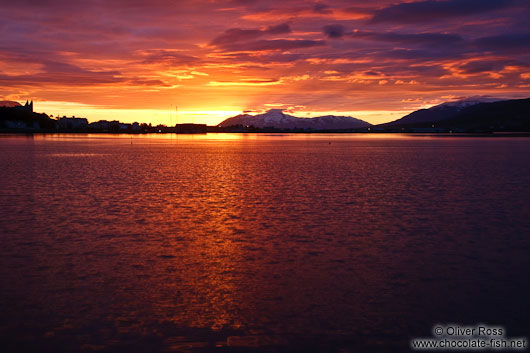 Light of the midnight sun on midsummer night at Akureyri