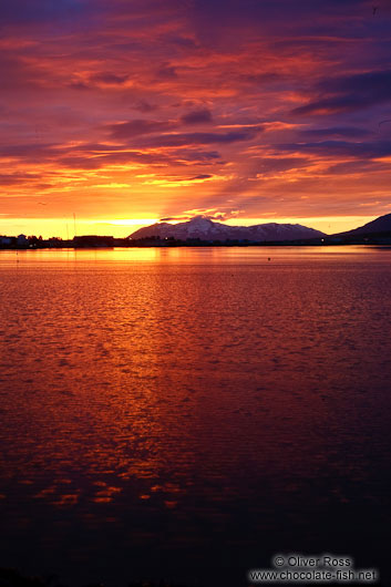 Light of the midnight sun on midsummer night at Akureyri