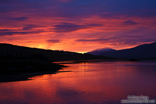 Light of the midnight sun on midsummer night at Akureyri