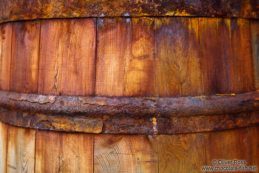 Detail of the barrels outside the Siglufjörður herring museum