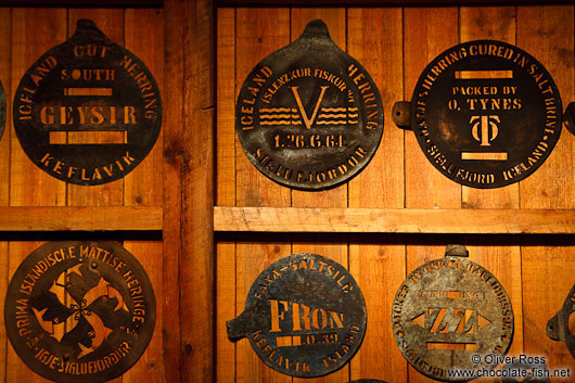 Old stencils to label the herring barrels exported from Siglufjörður