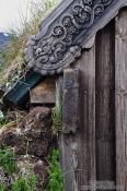 Travel photography:Facade detail of the Grafarkirkja peat church, Iceland