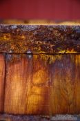 Travel photography:Detail of the rusty rim of a barrel outside the Siglufjörður herring museum, Iceland