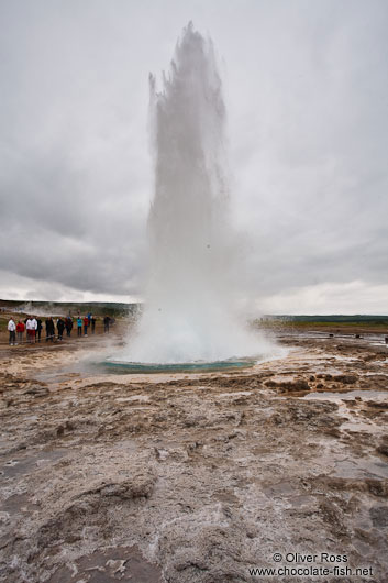 A geysir erupts at the Geysir Centre on the Golden Circle tourist route