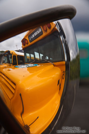 Convex mirror at a tourist bus in Skaftafell