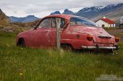 Travel photography:Abandoned old Volvo near Berufjörður, Iceland