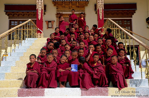 Buddhist monk novices outside their Chosling school