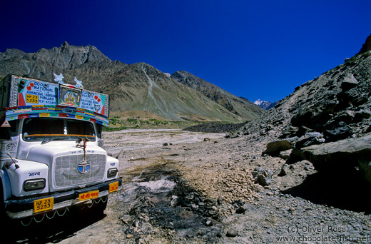 Typical Indian truck on the road between Manali and Leh