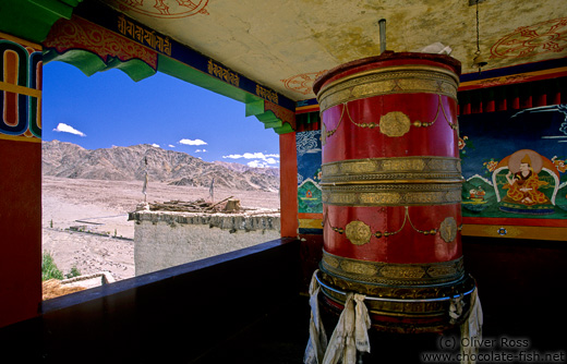 Big prayer wheel at the Thiksey Gompa