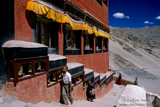 Thiskey Gompa prayer wheels