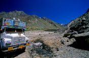 Travel photography:Typical Indian truck on the road between Manali and Leh, India