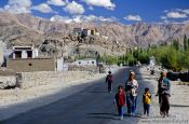 Travel photography:People walking between Thiksey and Choglamsar, India